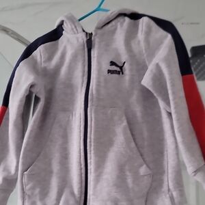 Puma Kids Gray Hoodie with Red and Blue Accents